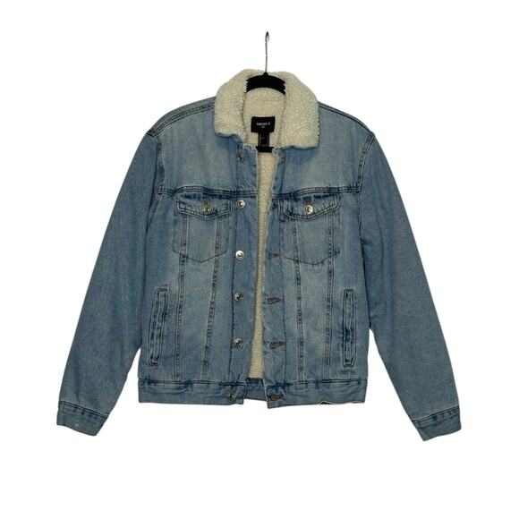 Forever 21 men Jean Sherpa lining buttoned jean jacket size S - Picture 6 of 11